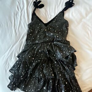 Lulu's Black and Silver Starry Mini Dress